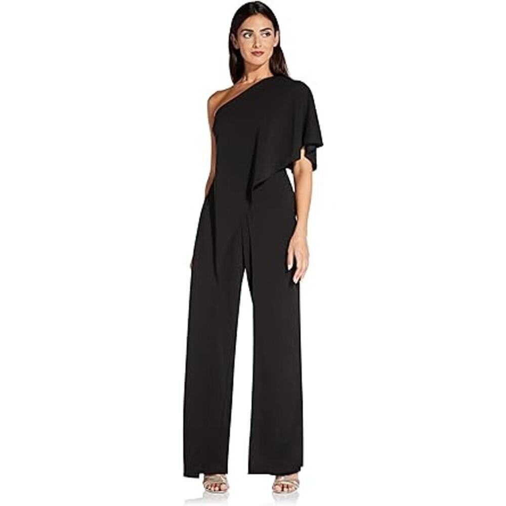 Adrianna Papell Women's One Shoulder Crepe Melania Jumpsuit Black Size 16 NWT